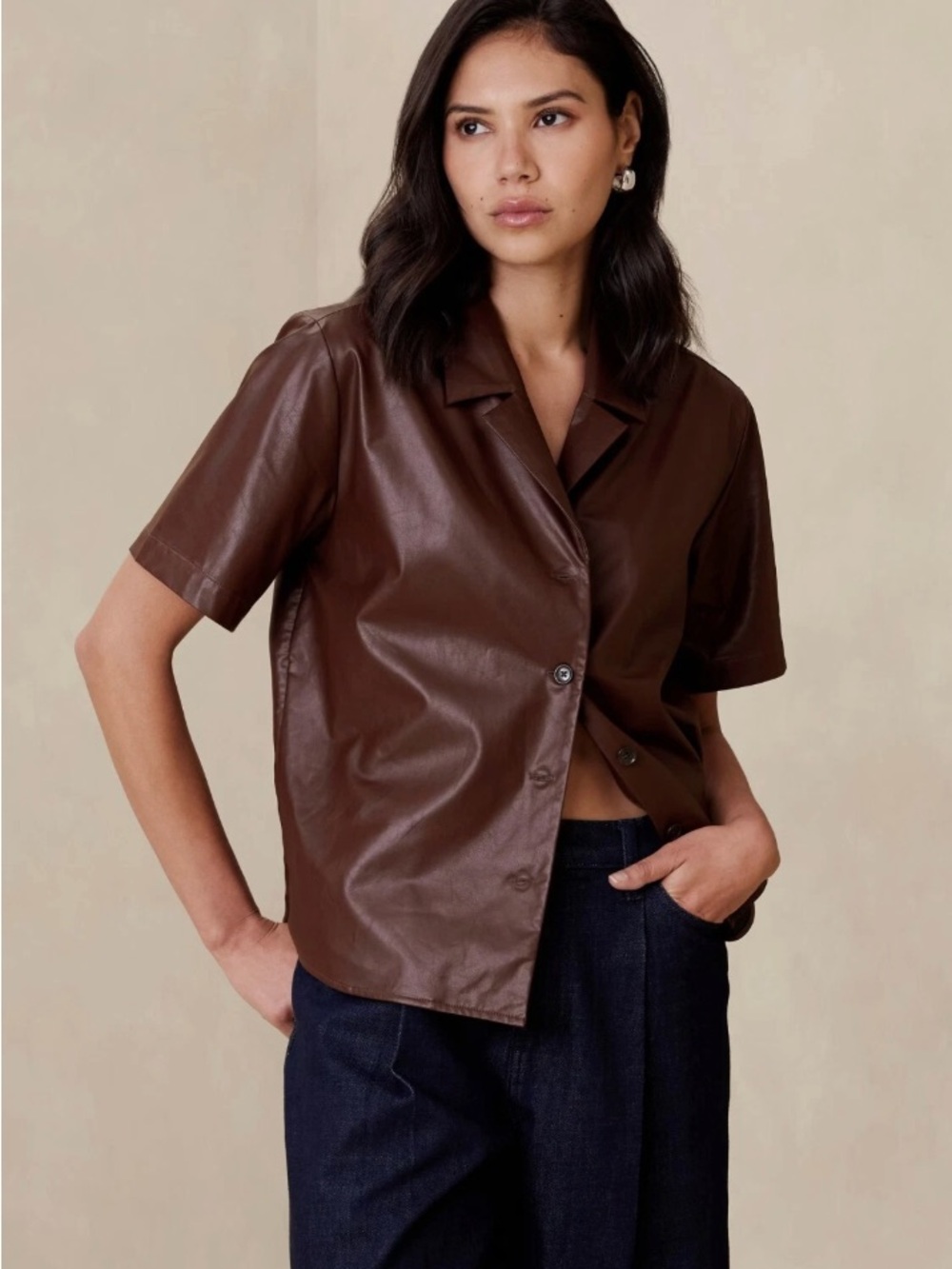 Banana Republic Brown Faux Leather Jacket Shirt